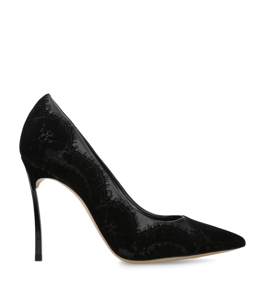 Casadei Black Lace-Leather Blade Pumps 100