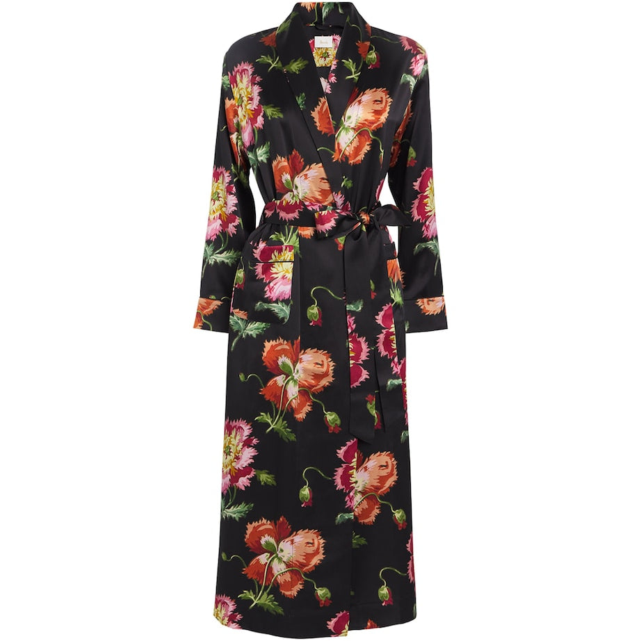 Black Silk Floral Robe