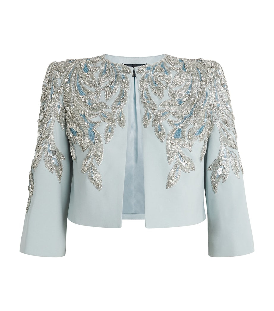 Jenny Packham Blue Satin Embellished Versalilles Jacket
