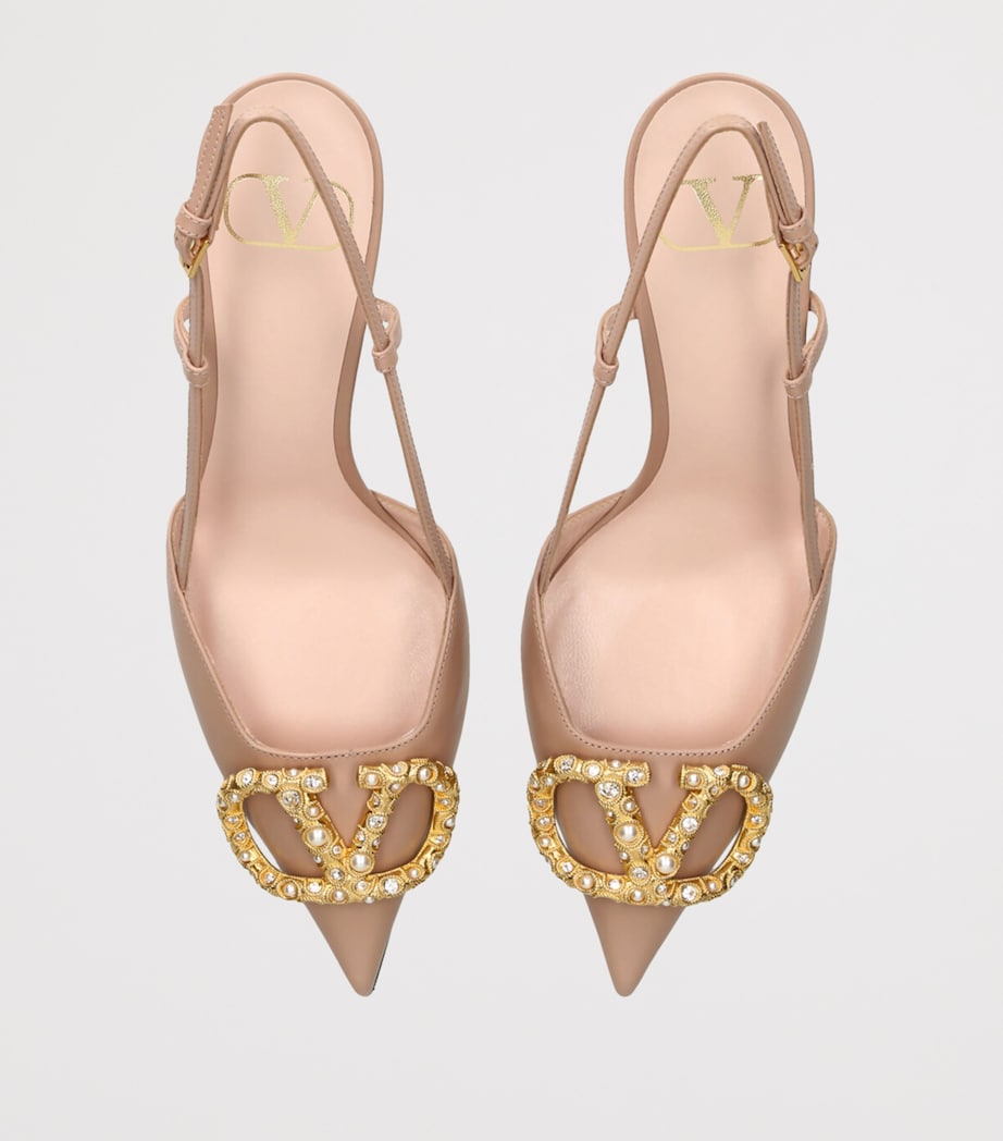 Valentino Garavani Pink Leather VLogo Slingback Pumps 80