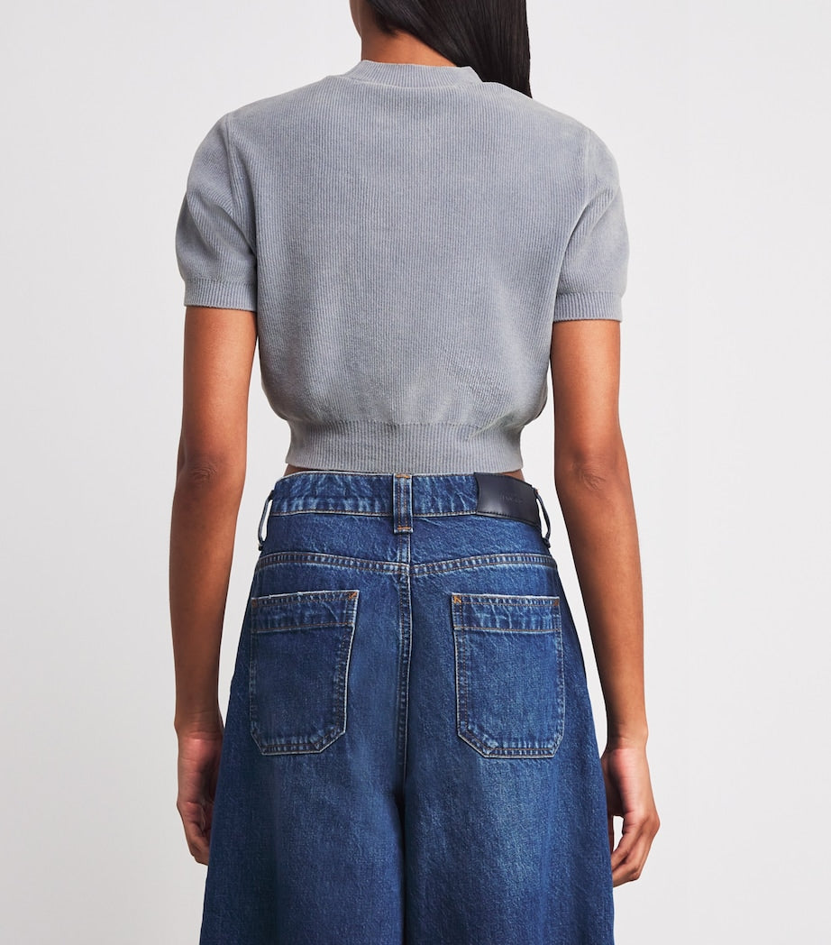 Grey Cotton-Blend Chenille Logo T-Shirt