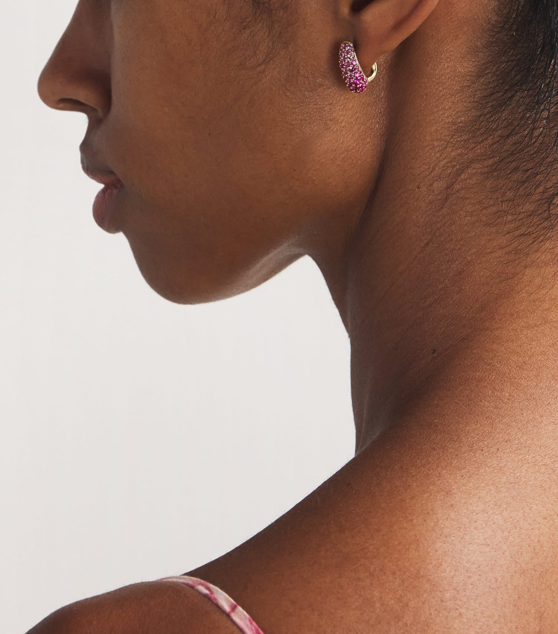 Yellow Gold and Pink Sapphire Holly Huggie Earrings