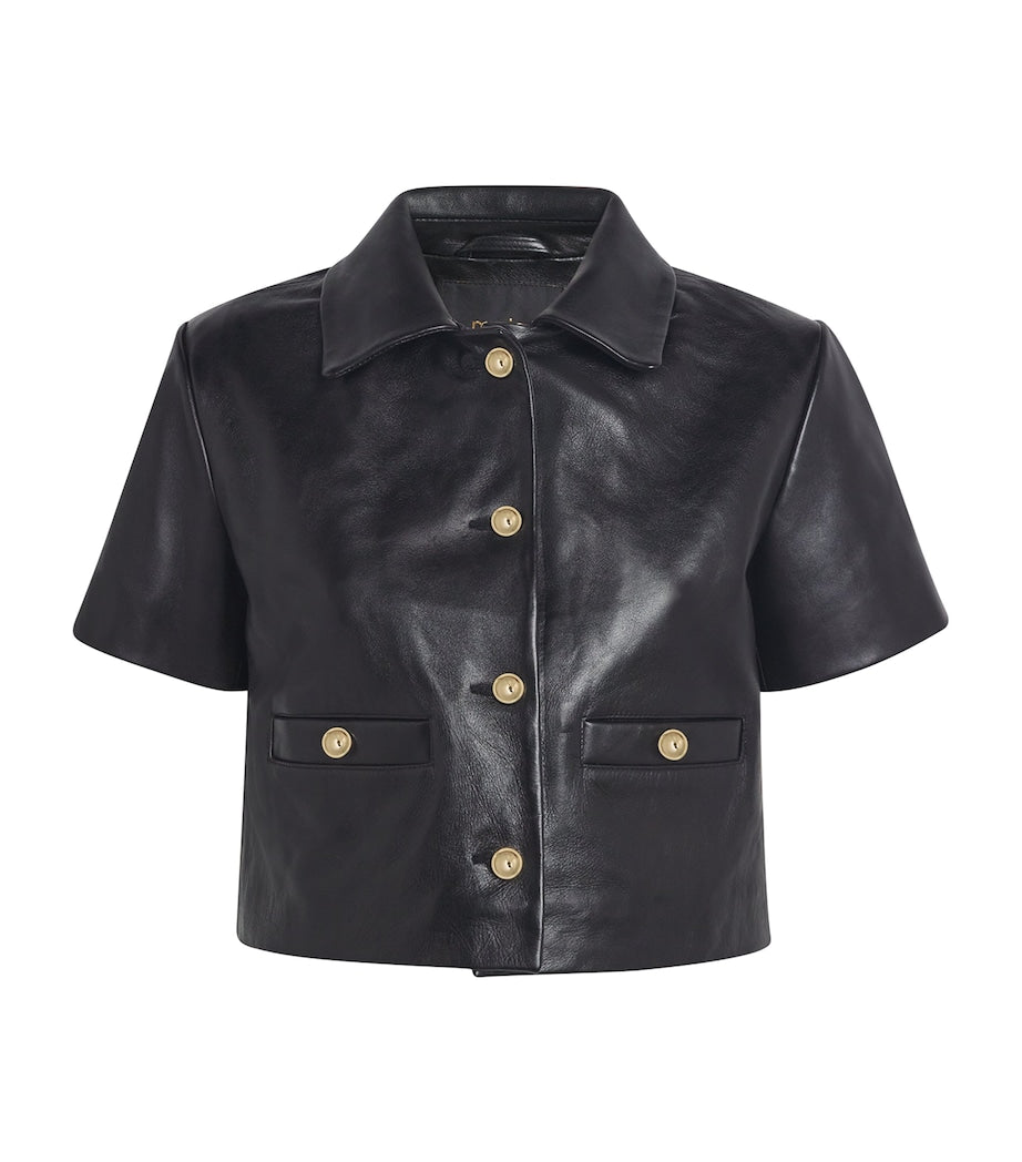 Maje Black Cropped Leather Jacket