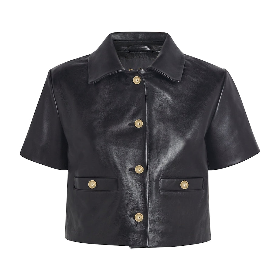 Maje Black Cropped Leather Jacket
