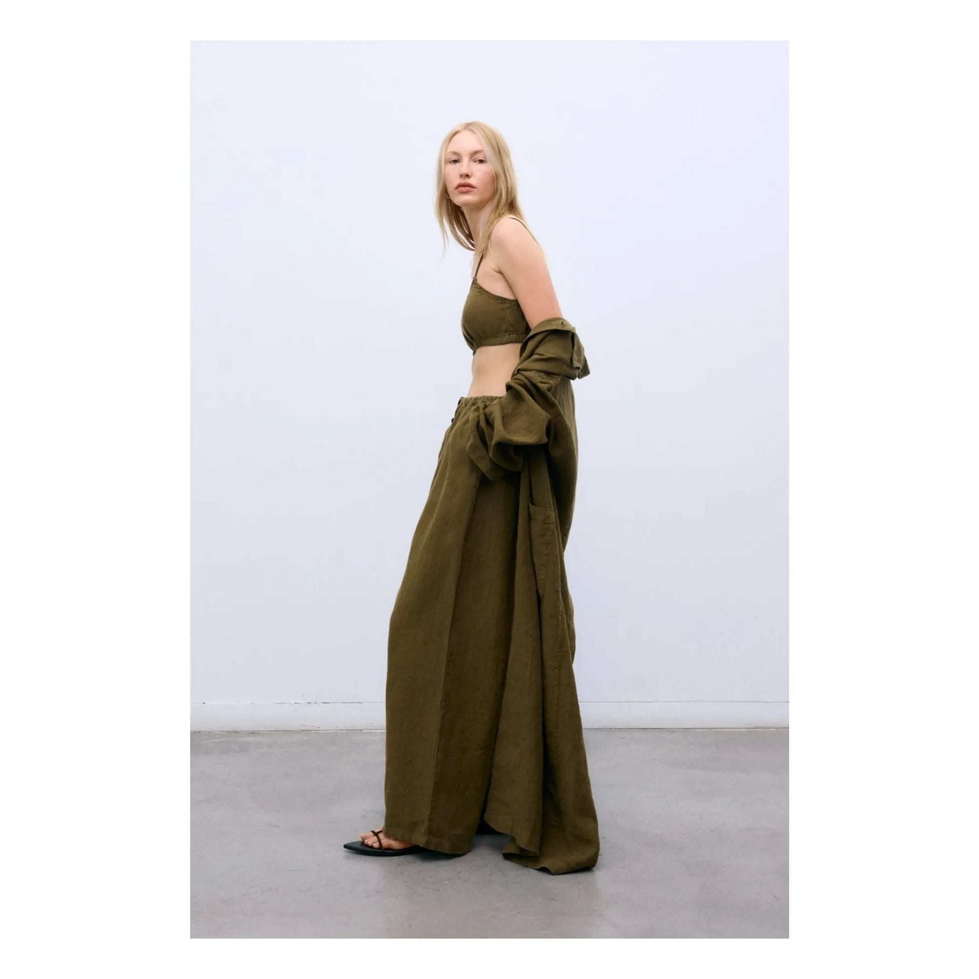 the new society - Melissa Linen Pants | Olive