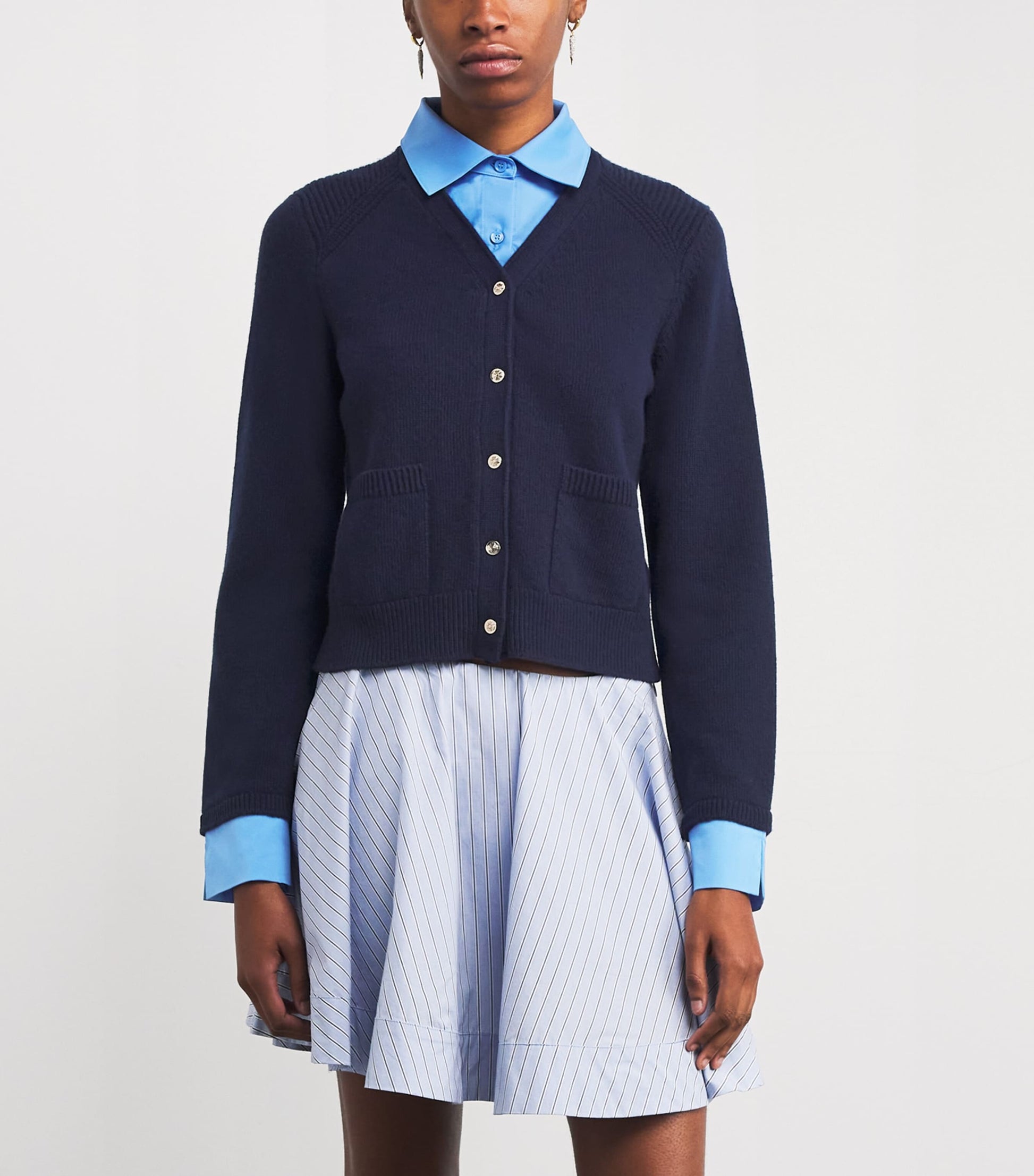 Blue Wool Shirt-Style Cardigan