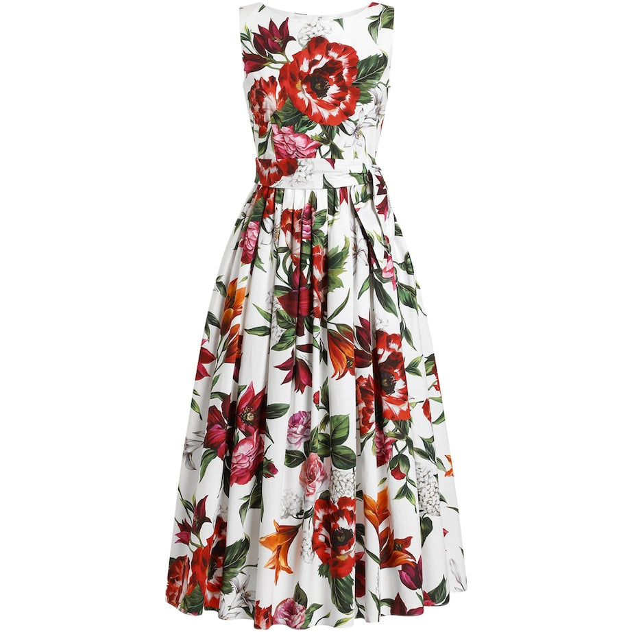 Dolce & Gabbana Multi Cotton Floral Print Midi Dress