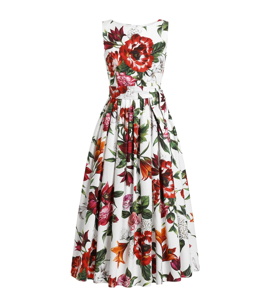 Dolce & Gabbana Multi Cotton Floral Print Midi Dress