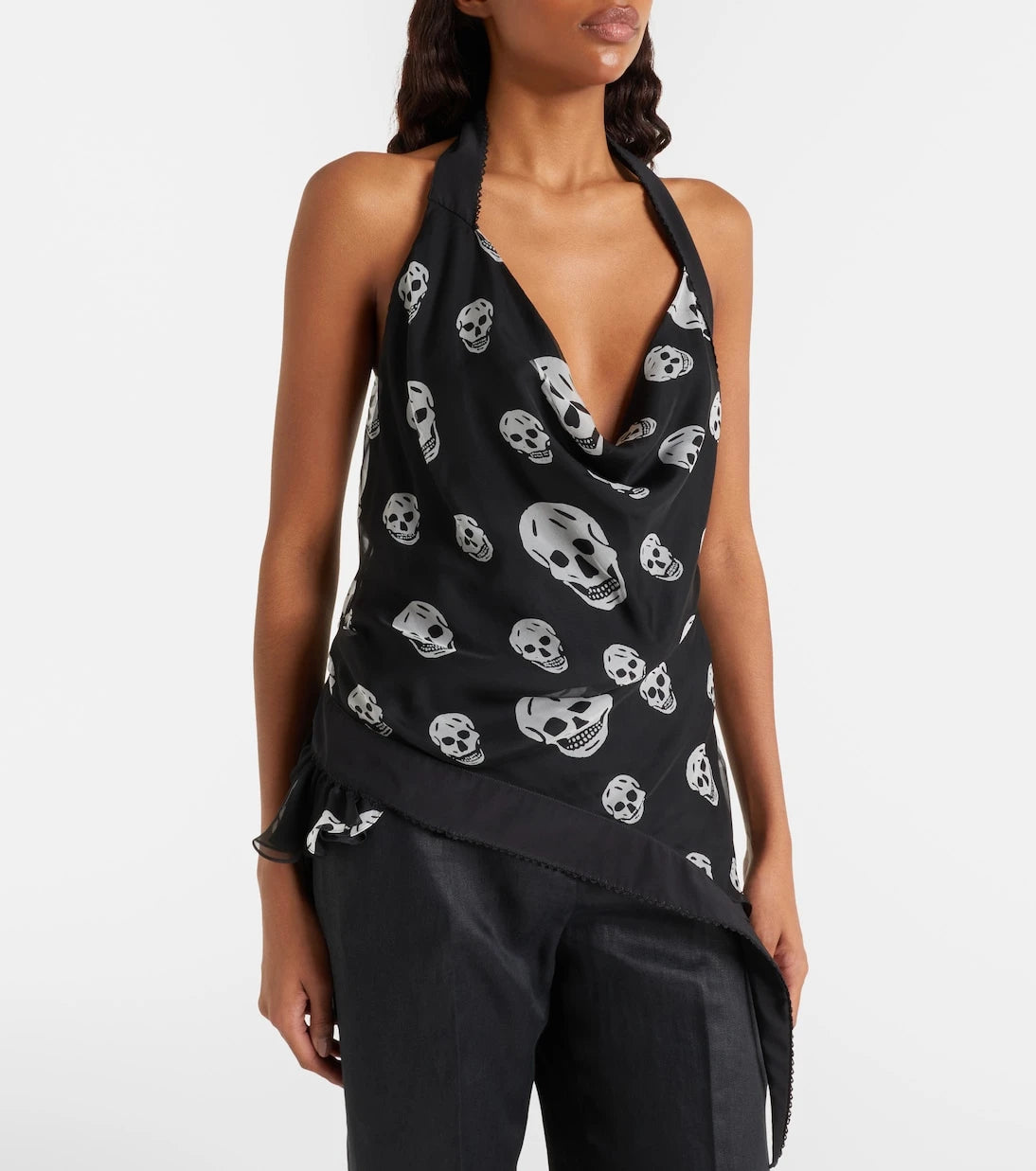 McQueen - Skull asymmetric halterneck chiffon top