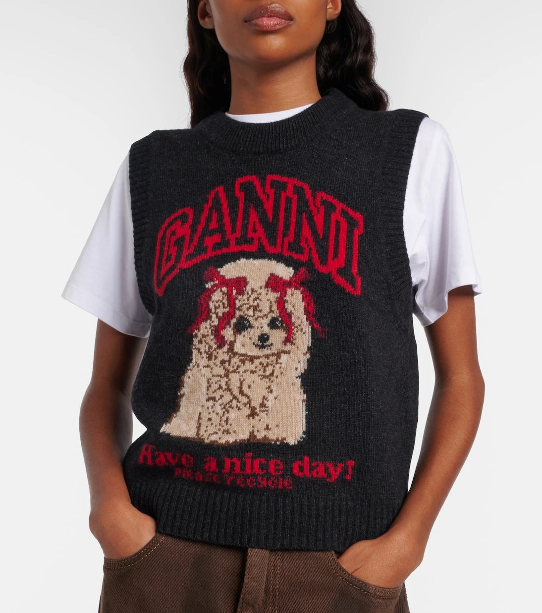 Ganni - Printed wool-blend vest