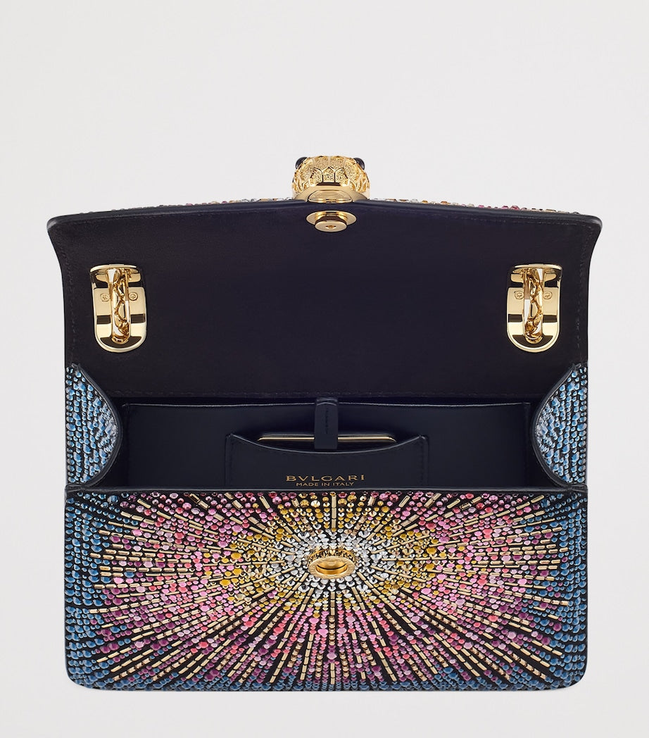 Blue Small Crystal-Embellished Suede Serpenti Forever Day-to-Night Shoulder Bag