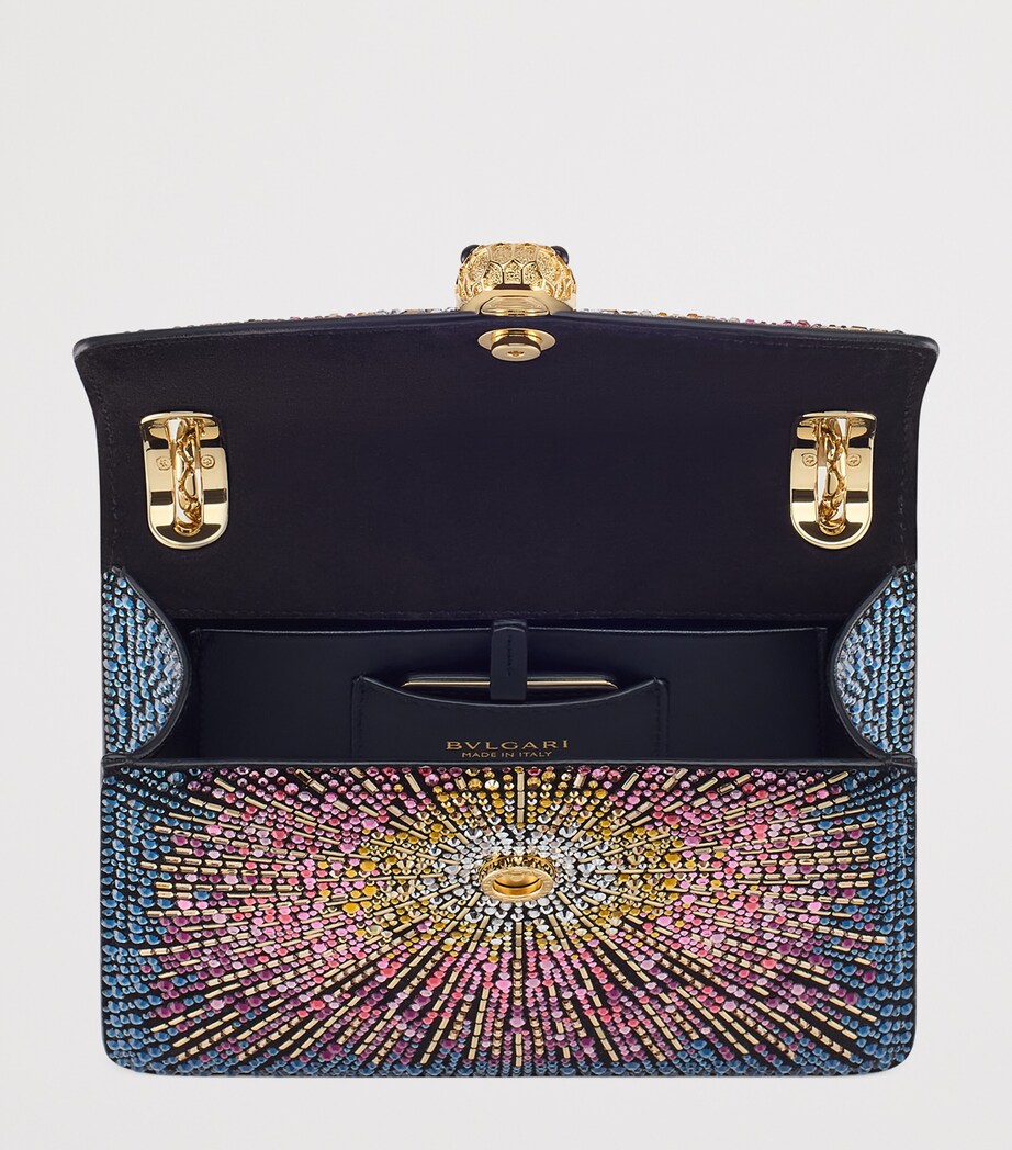 Small Crystal-Embellished Suede Serpenti Forever Day-to-Night Shoulder Bag BLUE MEDIUM