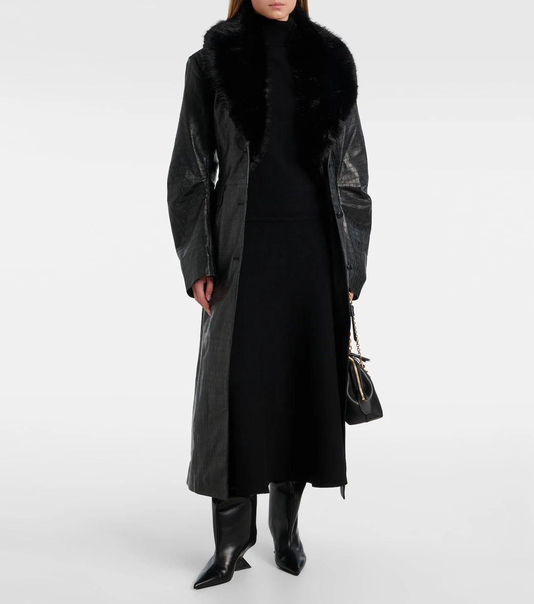 Rotate - Croc-effect leather coat