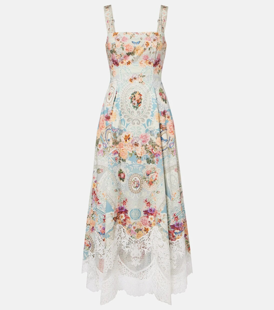 Camilla - Printed lace-trimmed cotton midi dress