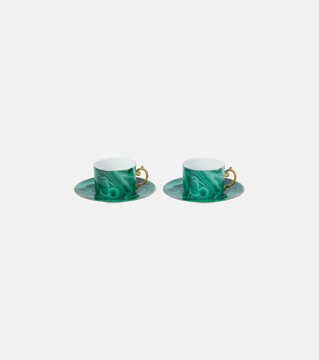 L'Objet - Malachite set of 2 teacups and saucers