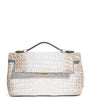 Analeena Grey Crocodile Leather Top-Handle Bag