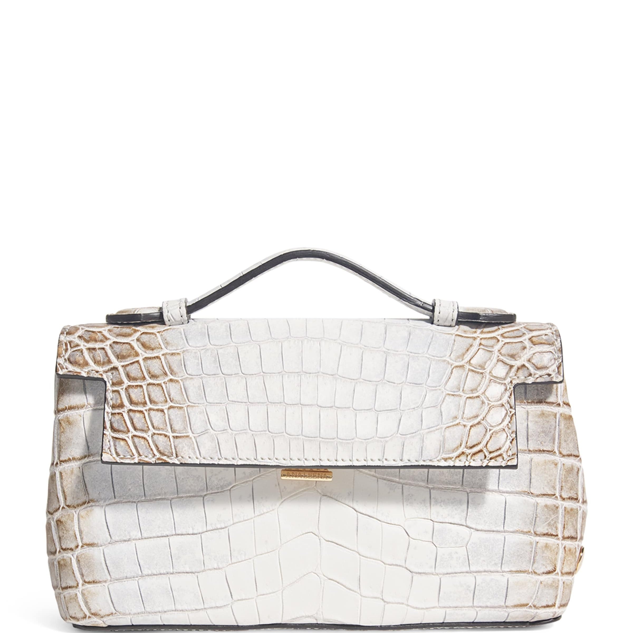 Analeena Grey Crocodile Leather Top-Handle Bag