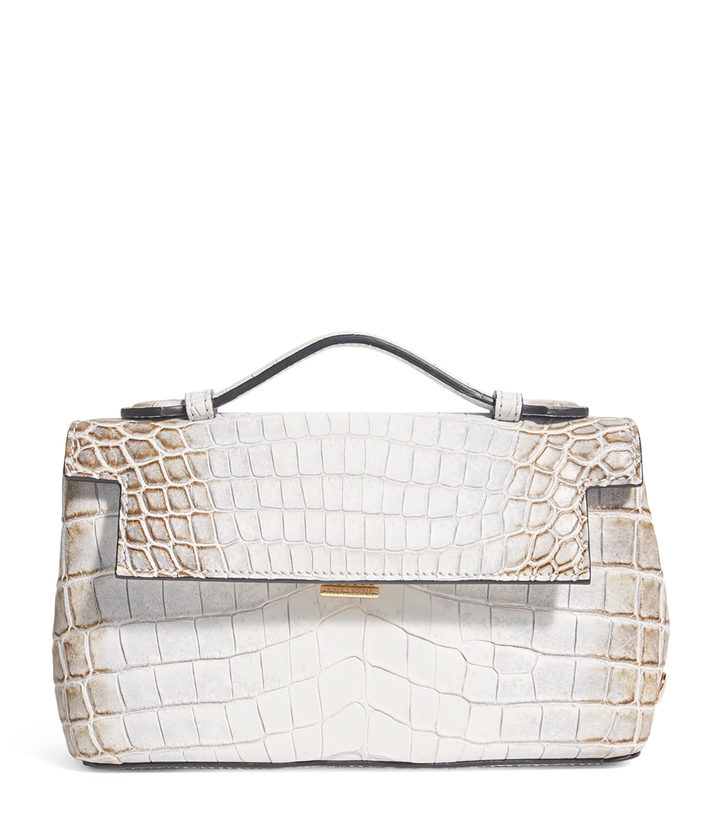 Analeena Grey Crocodile Leather Top-Handle Bag