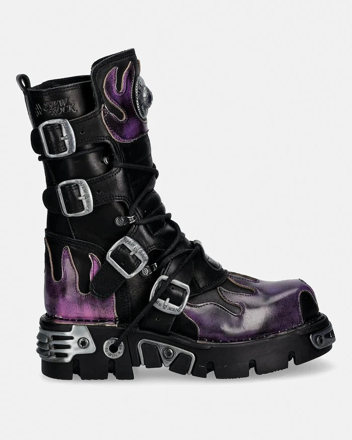 New Rock ITALI NEGRO, PULIK FUEGO LILA, REACTOR NEGRO Deri Bot