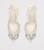 Valentino Garavani White Leather VLogo Strass Slingback Pumps 80