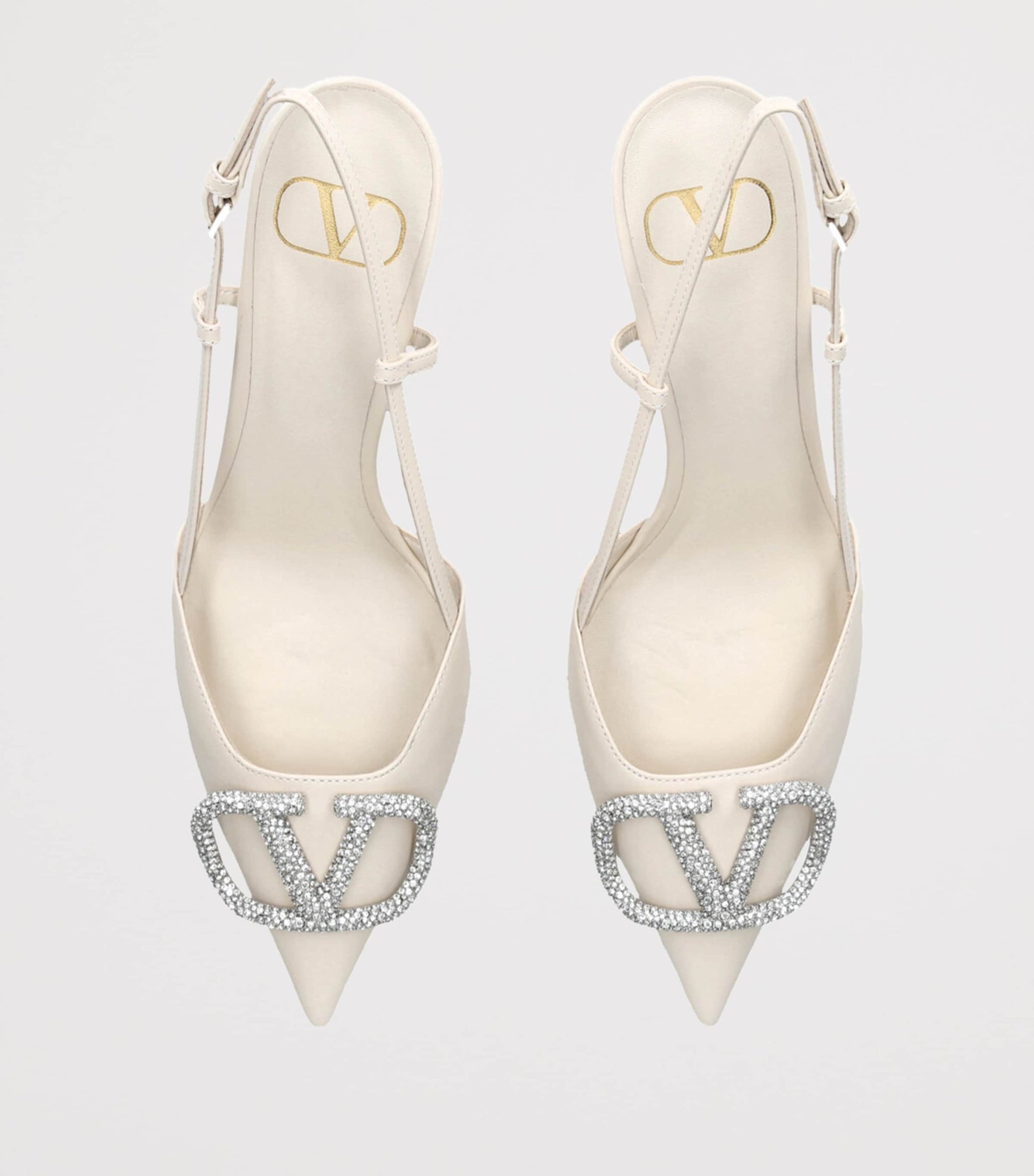 Valentino Garavani White Leather VLogo Strass Slingback Pumps 80