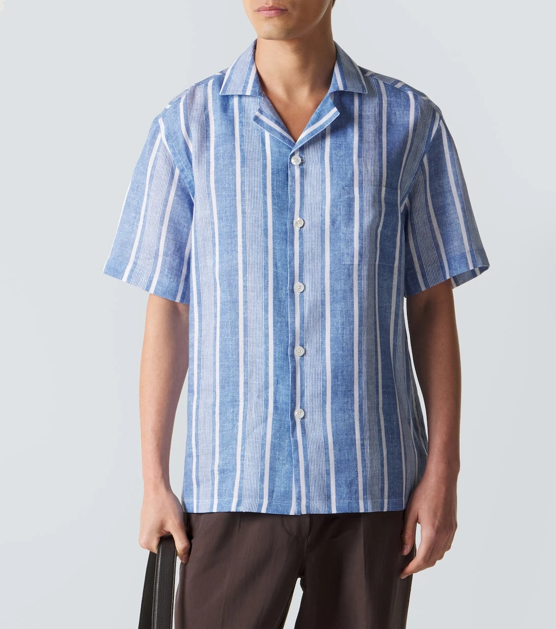 Fedeli - Striped linen bowling shirt