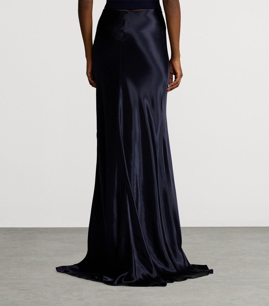 Ralph Lauren Collection Navy Satin Masina Maxi Skirt