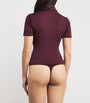 Good American Purple Scuba Collared Bodysuit
