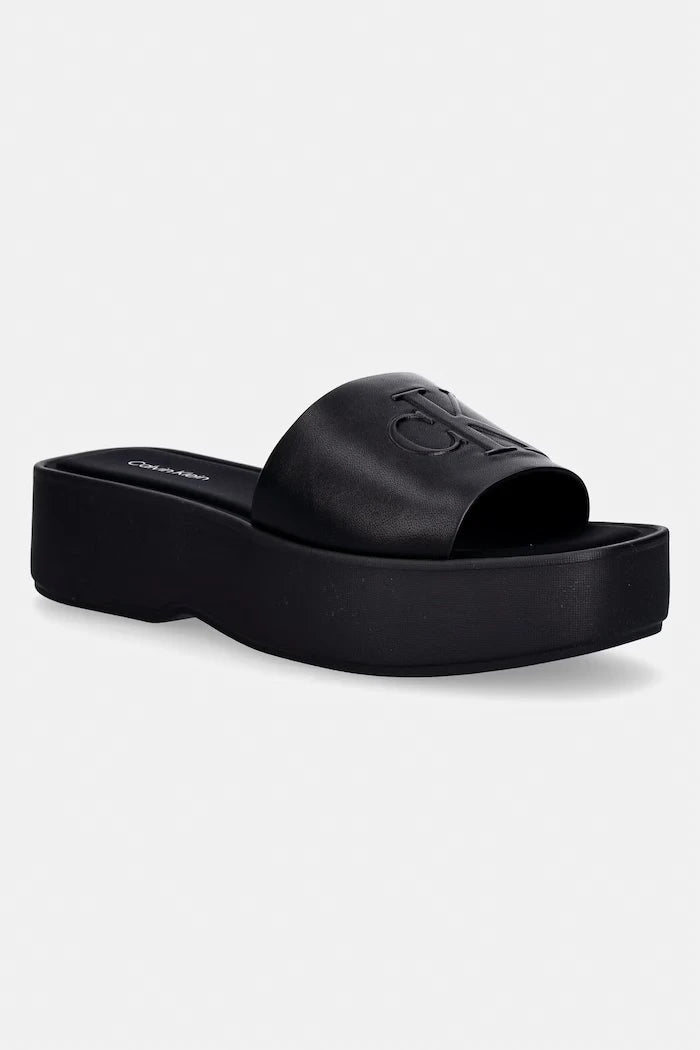 Calvin Klein чехли дамски кожени FLATF SNDL LTH MG
