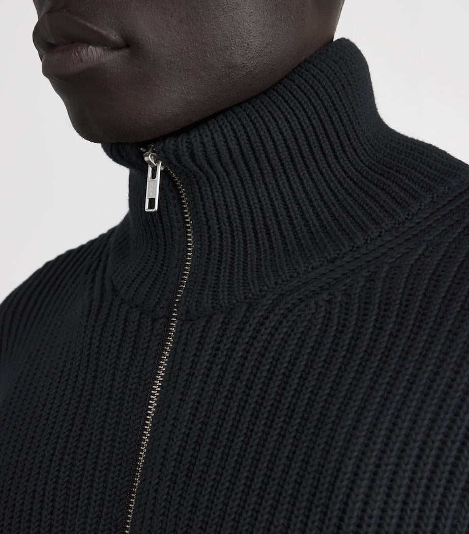MM6 Maison Margiela Black Rib-Knit Zip-Up Cardigan