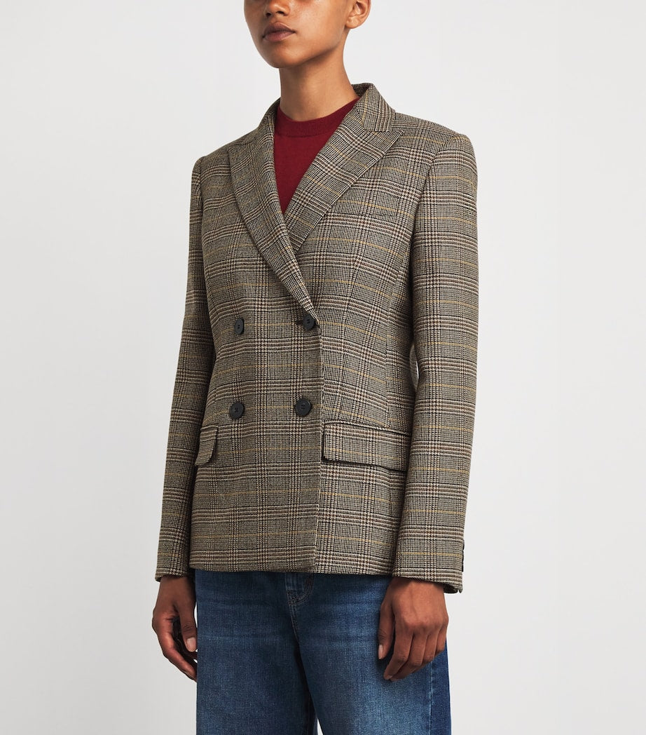 Wool Check Double-Breasted Blazer CHOCOLATE