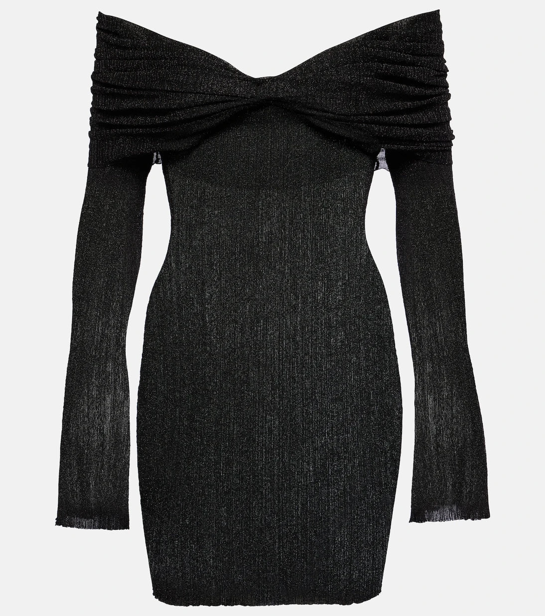 Aya Muse - Off-shoulder ribbed-knit lamé minidress