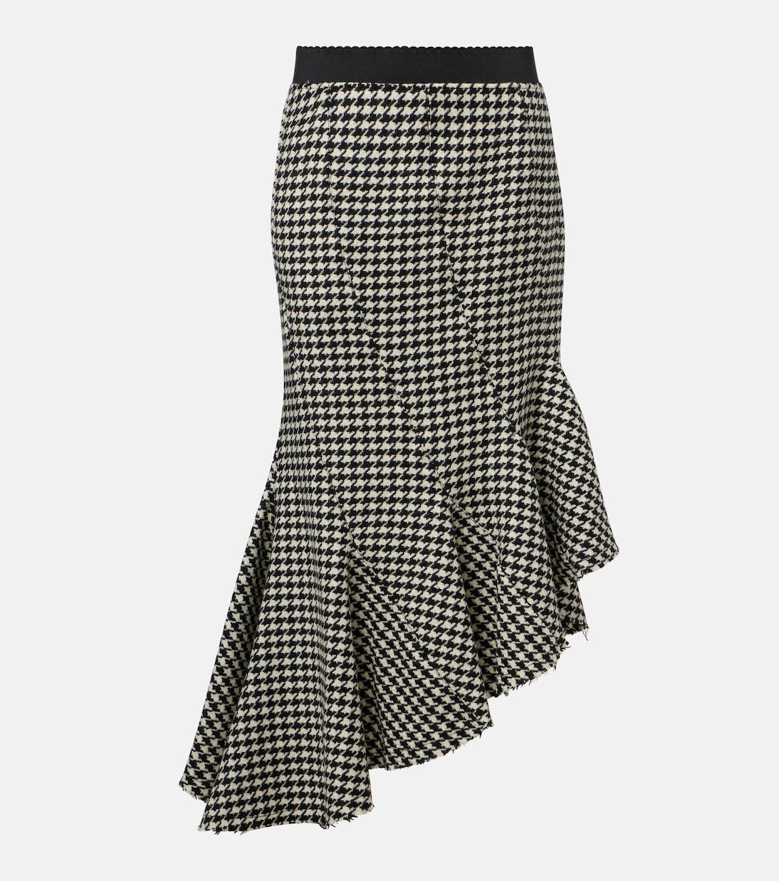 The Attico - Ruffled houndstooth virgin wool midi skirt