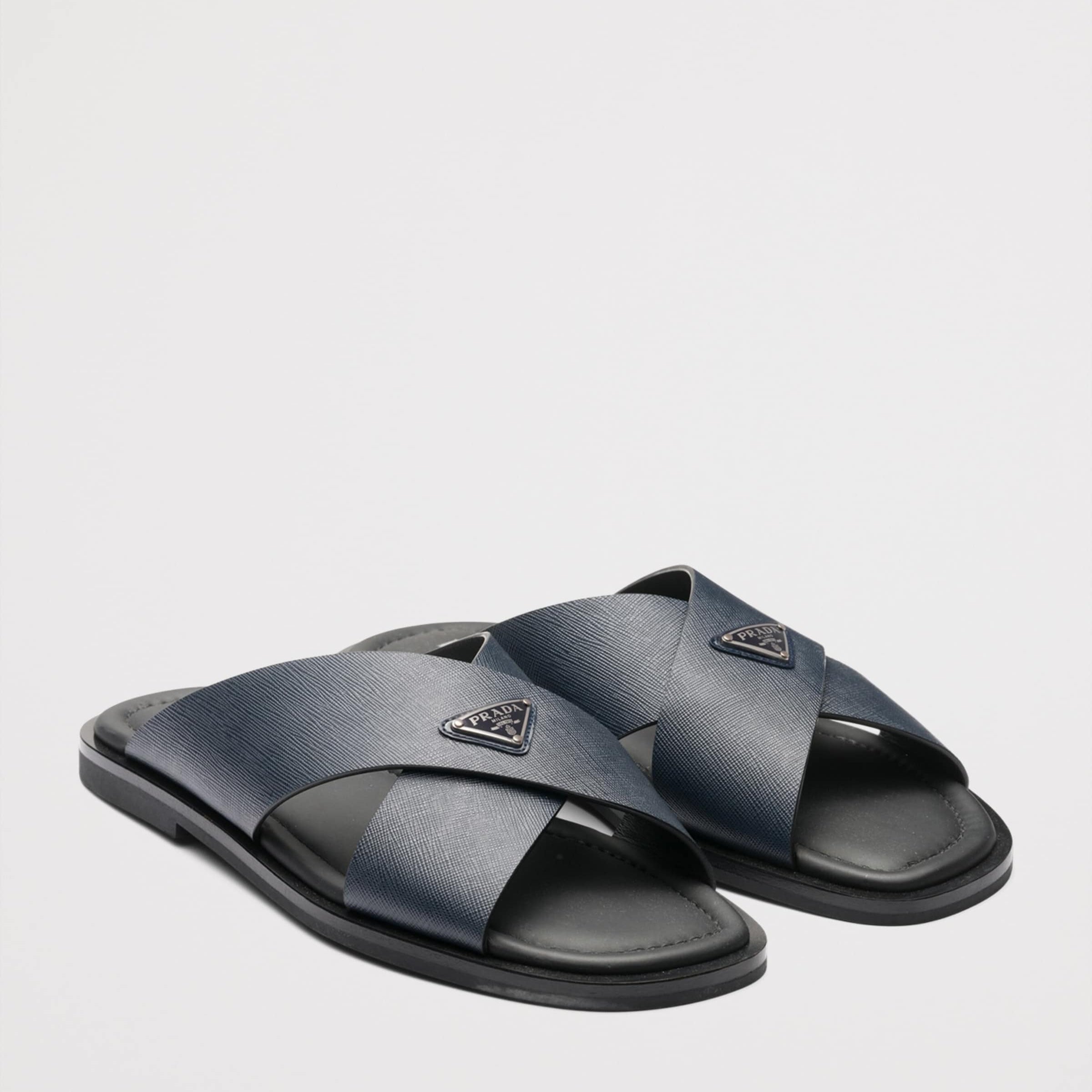 Prada Saffiano Leather Crossover Sandals