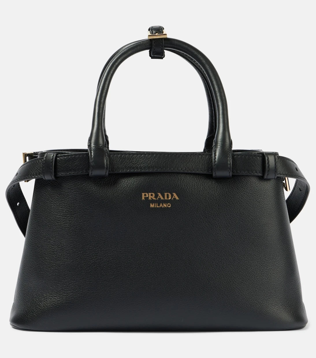 Prada - حقيبة يد توتس صغيرة من الجلد بمشبك من برادا
