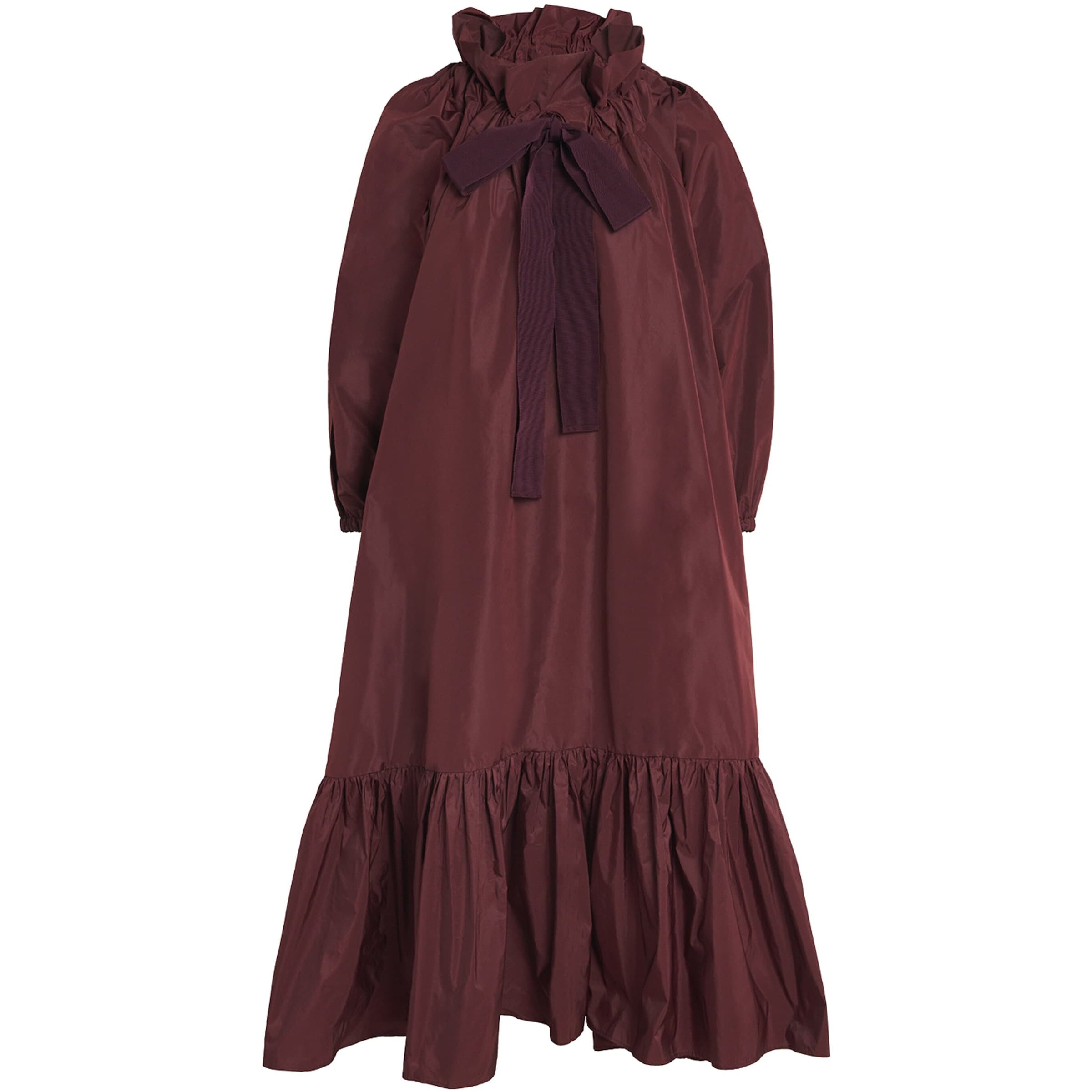 Patou Burgundy Ruffle-Hem Midi Dress