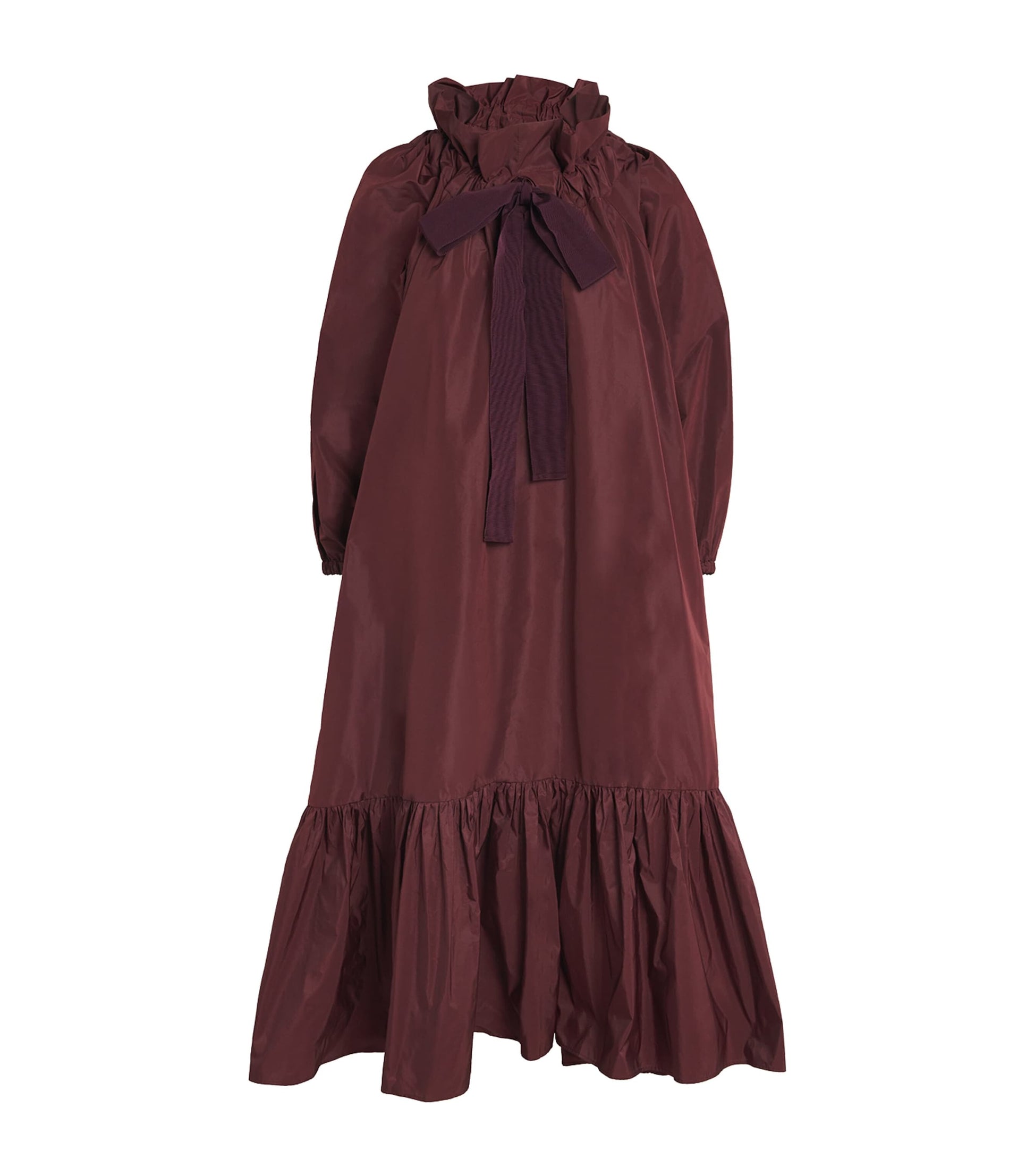 Patou Burgundy Ruffle-Hem Midi Dress