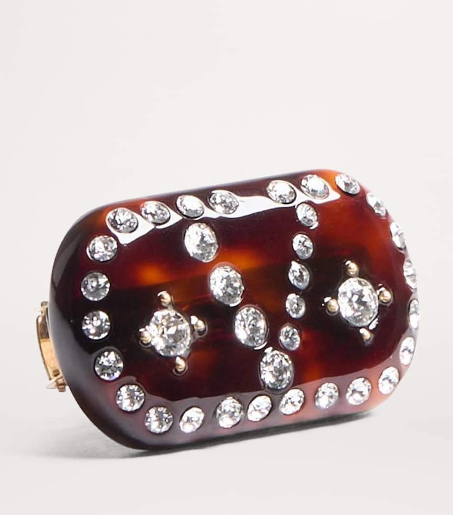Valentino Garavani Brown Crystal-Embellished V Hair Clip