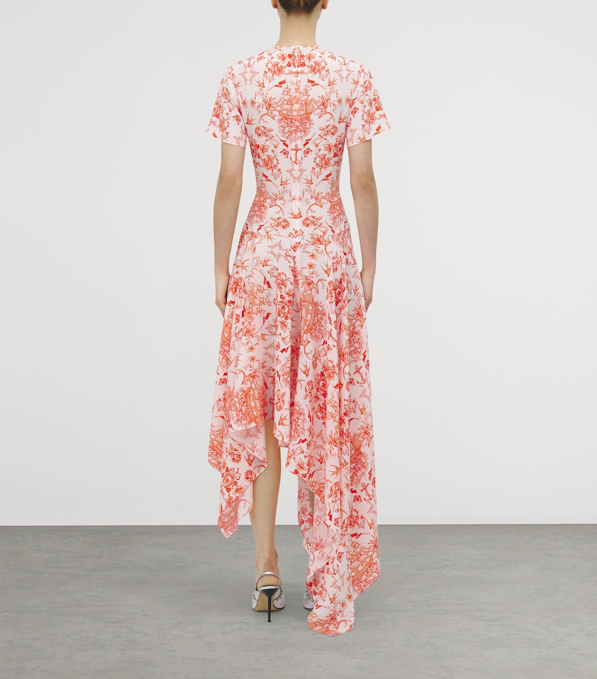 McQueen Purple Silk Sailor-Tattoo Asymmetric Maxi Dress