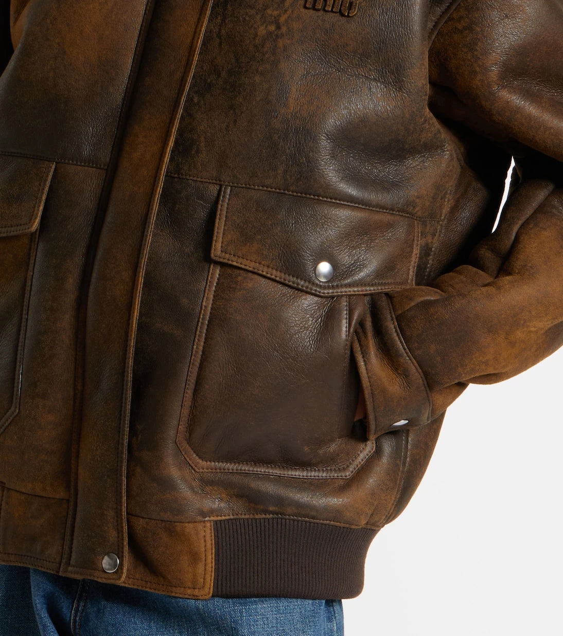 Miu Miu - Shearling-trimmed leather blouson jacket