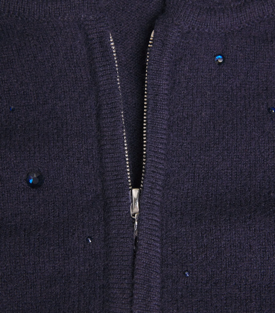 William Sharp Navy Cashmere Crystal-Embellished Hoodie
