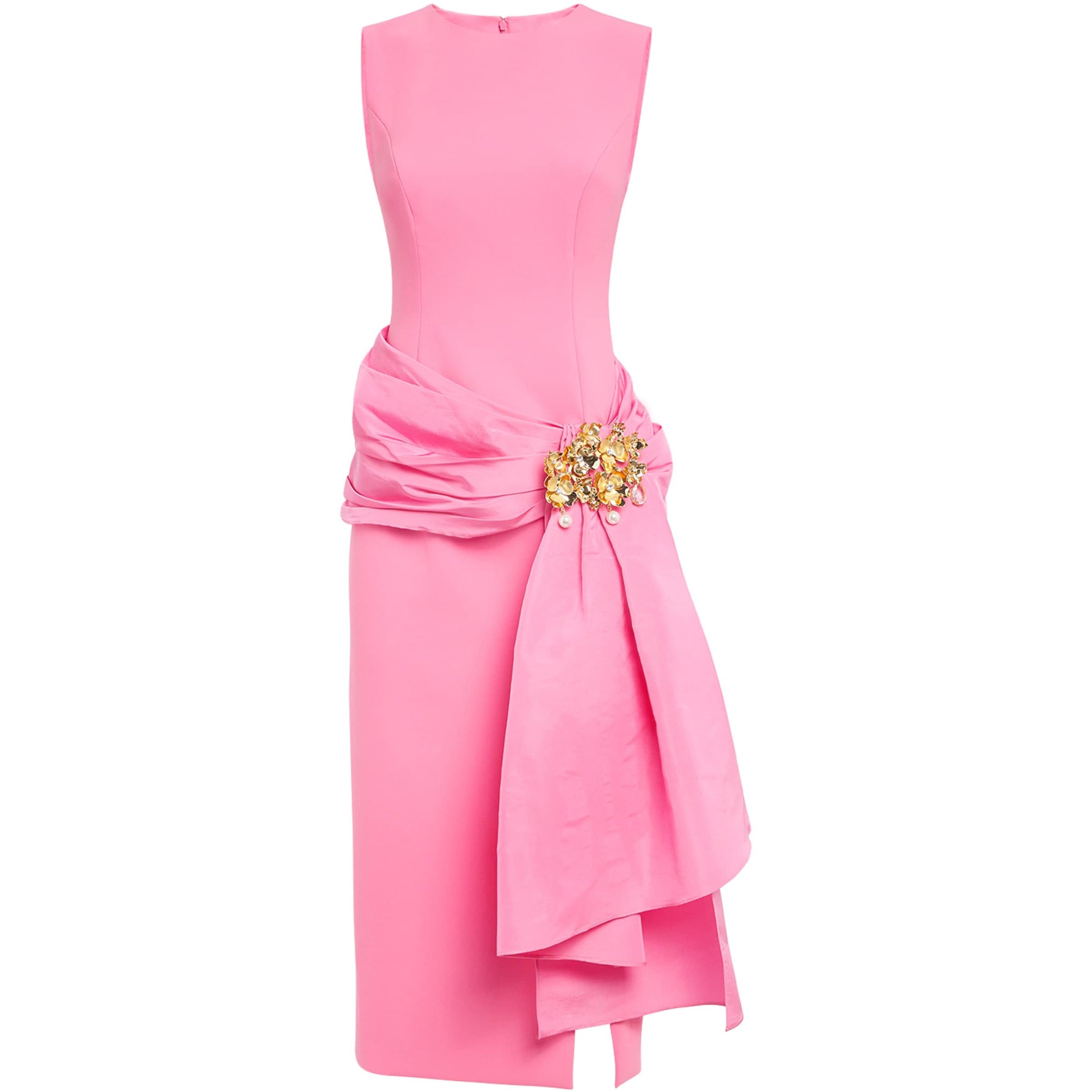 Carolina Herrera Pink Silk-Trim Cocktail Midi Dress