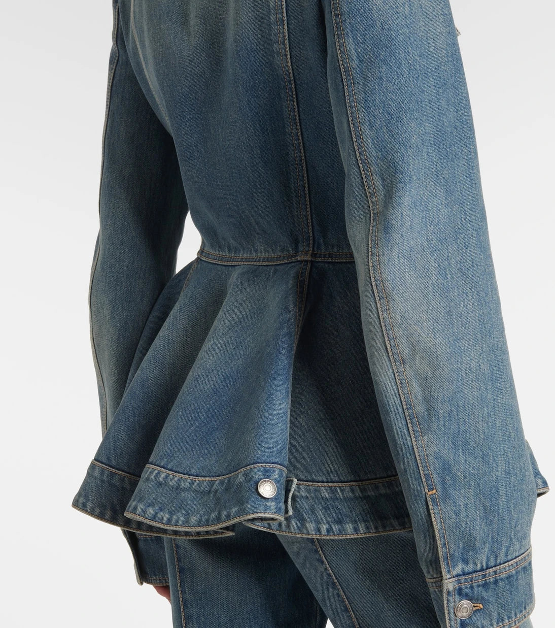 McQueen - Peplum corduroy-trimmed denim jacket