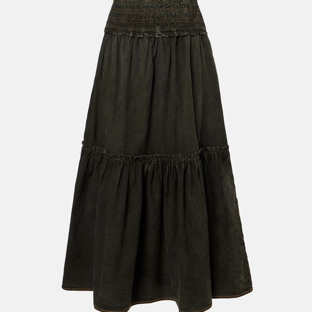 Ganni - Smocked tiered cotton maxi skirt