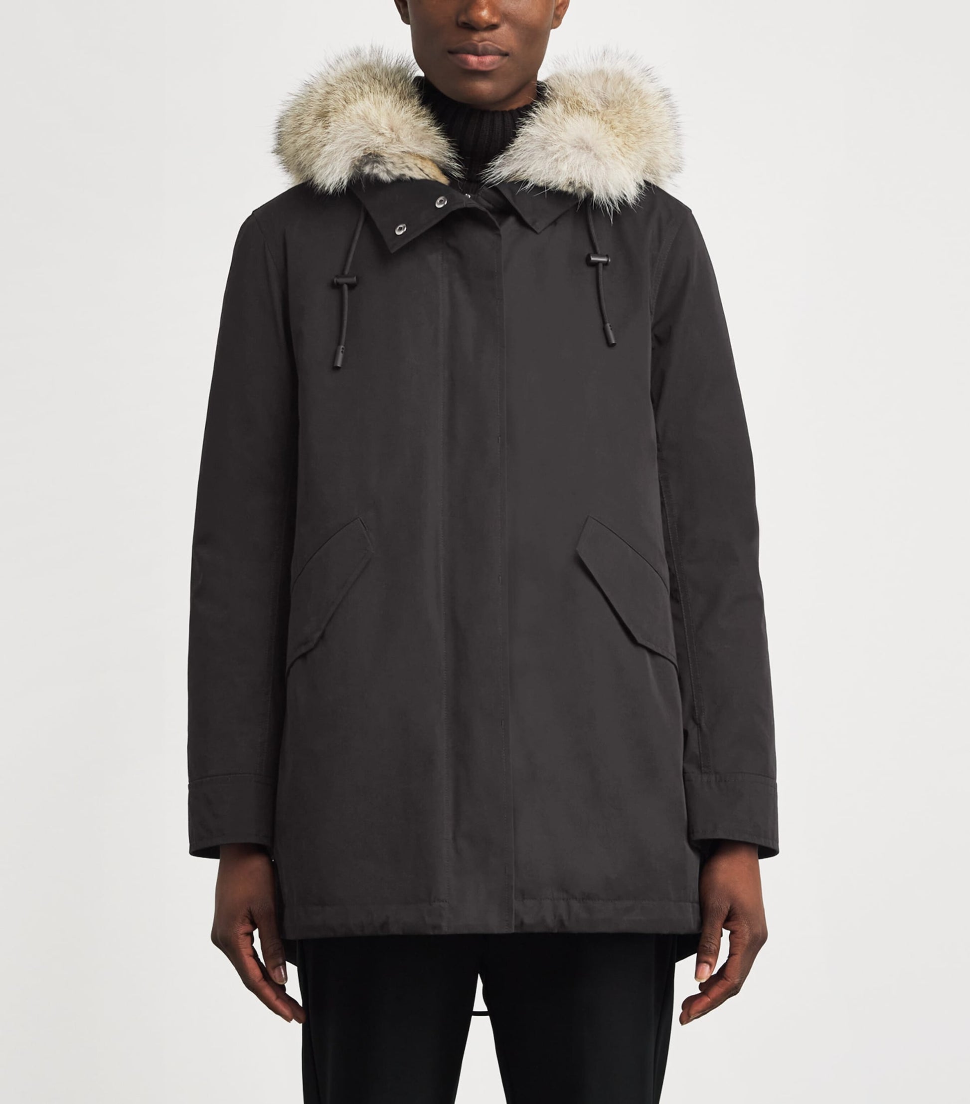 Yves Salomon Black Down-Coyote-Rabbit Parka Jacket (72cm)