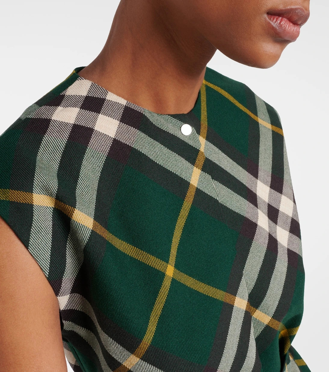 Burberry - فستان ميدي من الصوف بنقشة مربعات بربري