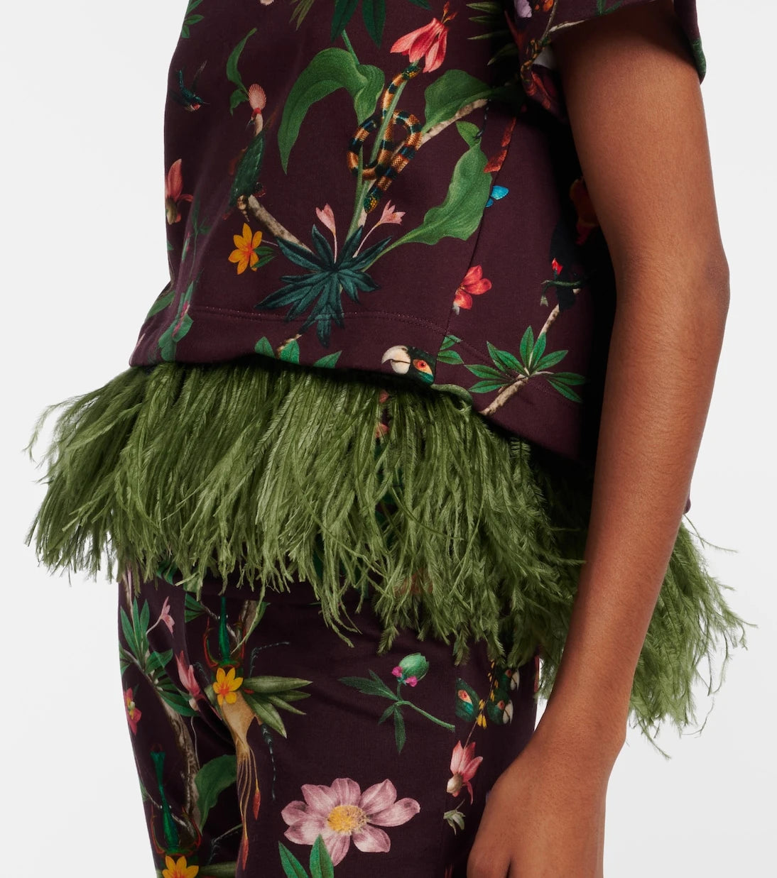 La DoubleJ - La Scala feather-trimmed printed cotton T-shirt