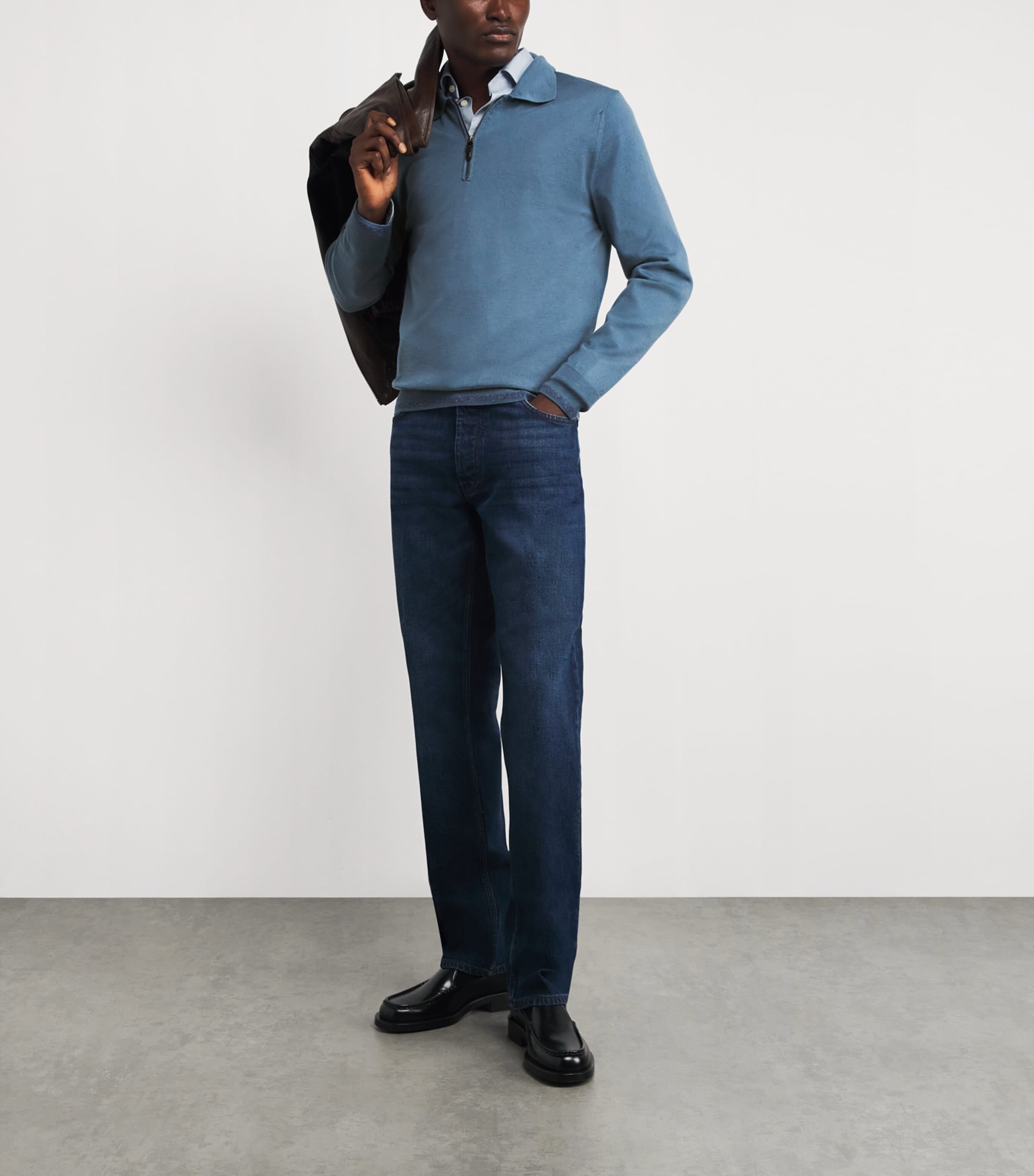 Wool-Blend Zip-Up Polo Shirt