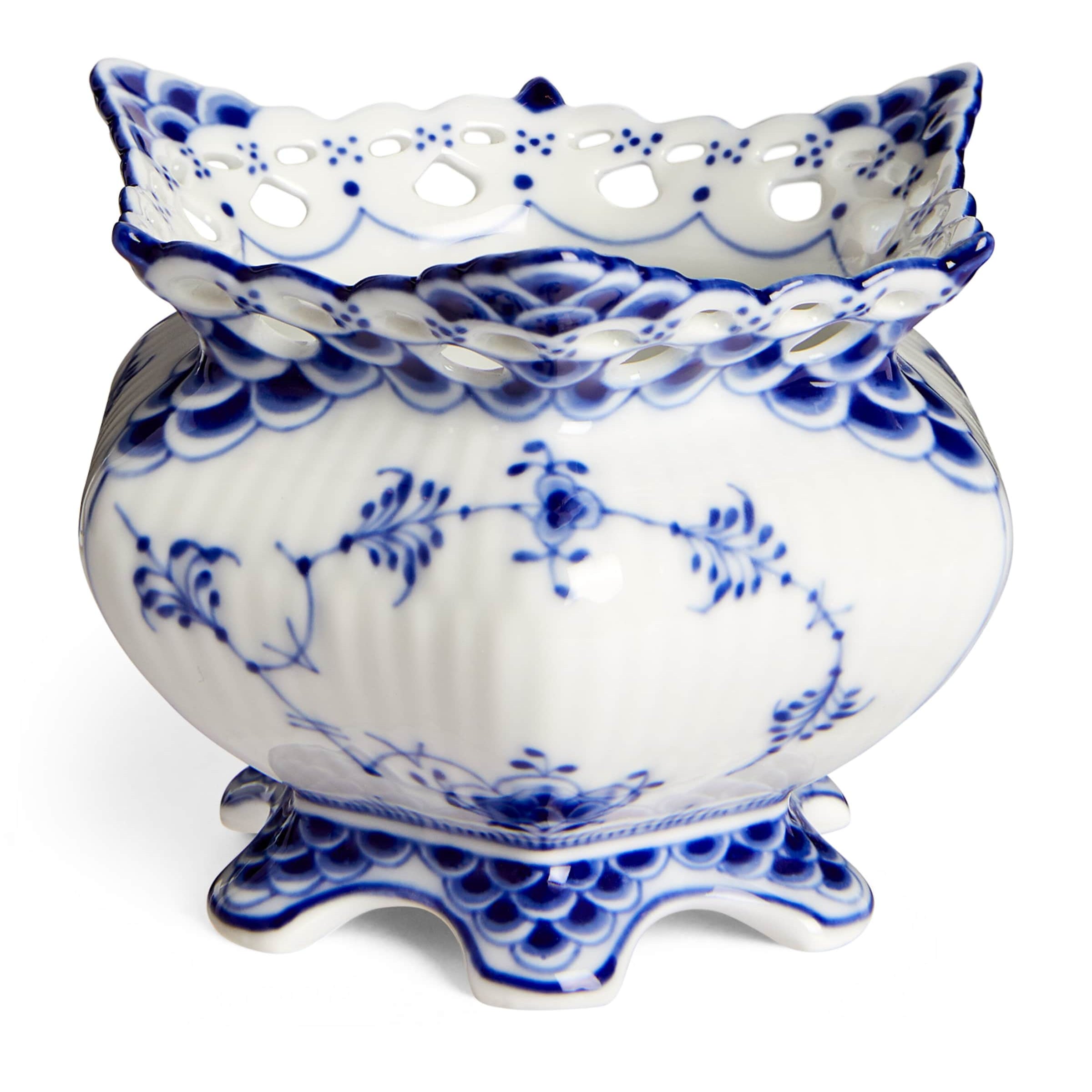 Blue Fluted Full Lace Sugar Bowl (9cm)