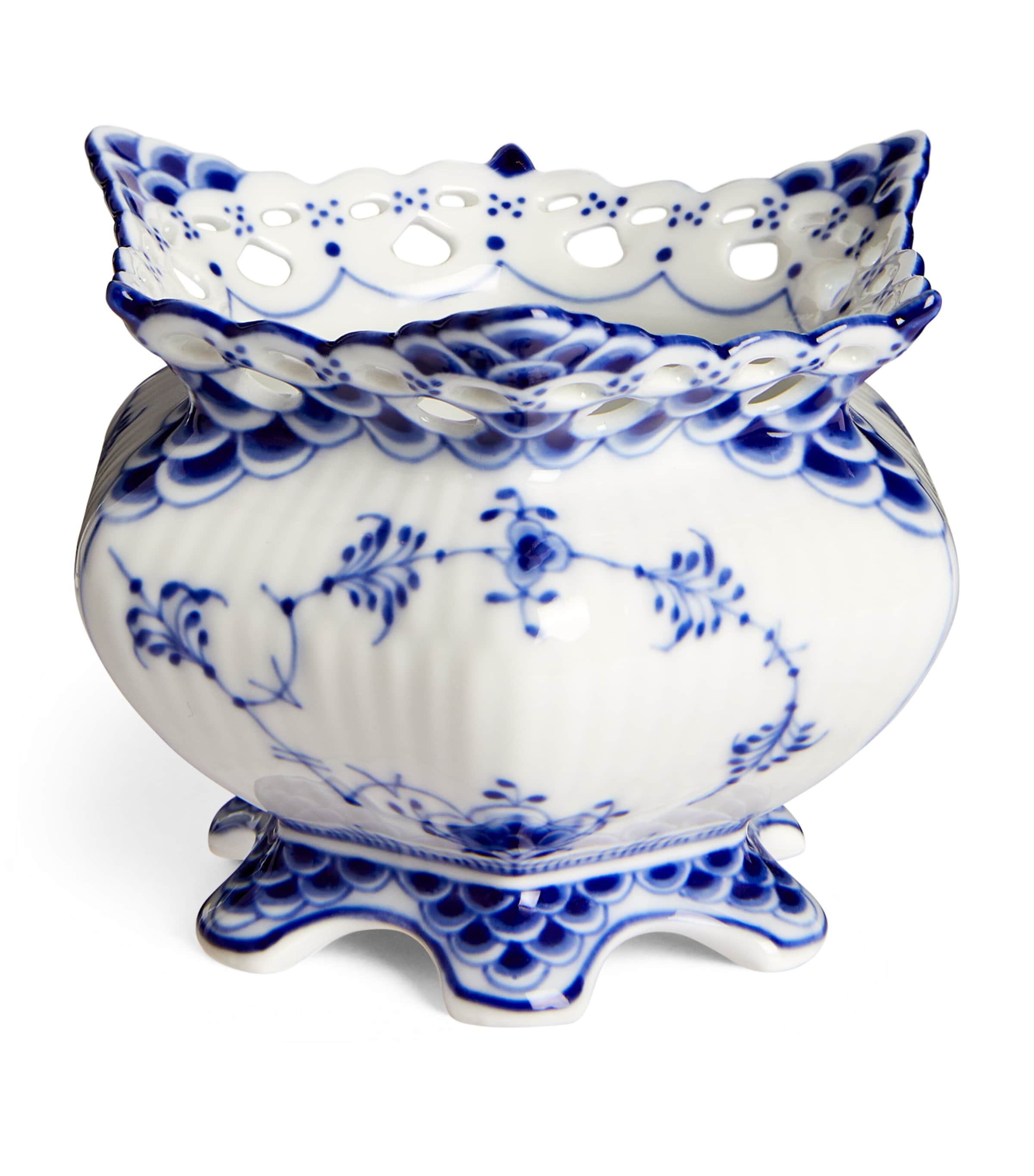 Blue Fluted Full Lace Sugar Bowl (9cm)